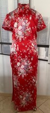 Asia-Miss Kleid  Kaftan China/Japan Seide Gr. L  Bodenlang Rot-Geblümt  gefutert