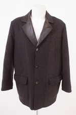 GIMO'S Herren Mantel Wintermantel Gr. L Echtes Leder Wolle Alpaka Anthrazitgrau