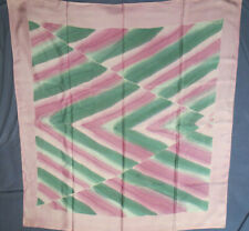 Seidentuch echte Handarbeit Unikat rosa hellrot grün 87 x 92 cm Rollkante