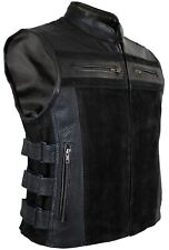 Herren Lederweste Bikerweste Custom Motorradweste Schwarz Clubweste Biker Kutte