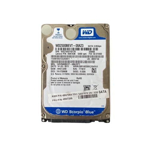 Wd2500bevt 250gb sata hdd - 250gb, 2,5"