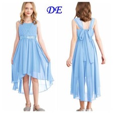 DE Kinder Chiffon Kleid Ärmellos A-Linie Prinzessin Pailletten Kommunionkleider
