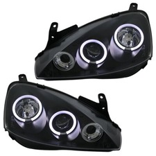 Scheinwerfer Klarglas Angel Eyes für Opel Corsa C Bj. 00-06 Schwarz