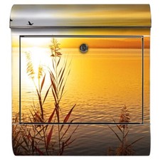 Briefkasten Sonne See Urlaub Ferien Ufer Sonnenuntergang Schilf Wasser Natur