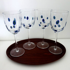 4er-Set Weingläser Weißwein blaugrünes Dekor - vermutlich Murano Vintage