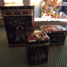 Dosen Teedosen Vorratsdosen Asia China Rot Schwarz Gold Exqisit DDR 3 Stück