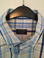 DESIGNER LUXUS HERREN HEMD PAUL SHARK KURZARM BLAU KARRIERT Gr. 41