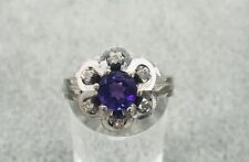 585/- 14kt Weißgold Ring mit Amethyst und Diamanten, Ringgröße 57, guter Zustand