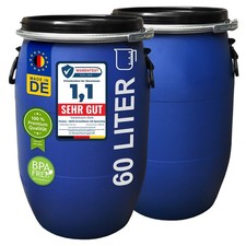 2 Stück 60 L Weithalsfass mit Spannverschluss | IKG Gütezeichen | Universalfass