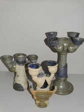 3 surreale Kerzenleuchter gebrannter Ton - Ulli Fürner Keramik vintage 70s -1978