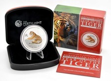 1 OZ 999 Silber Lunar II 2010 Tiger color farbe in Box und CoA