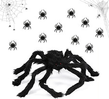 Große Halloween Spinne Spielzeug Deko + 10 Kleine Spinnen Schwarze Riesenspinne