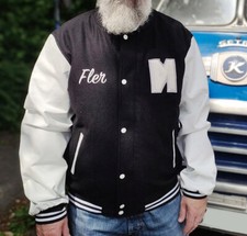 Collegejacke in L mit Lederärmel klassische Baseballjacke Bomberjacke aus Wolle