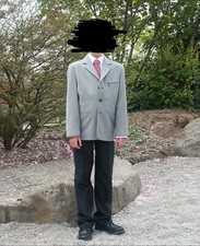 Junior B Kinder Jungen Anzug Hosenanzug Grau Schwarz 4-teilig Größe 140