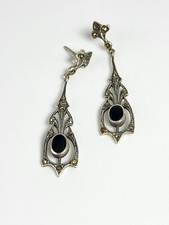 Silber 925 Ohrschmuck Mit Onyx Stein & Markasit Elegant