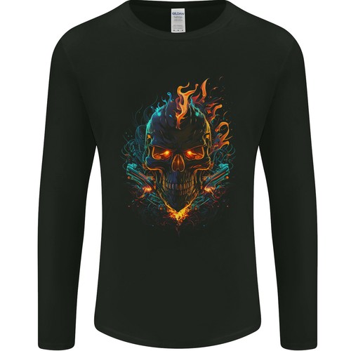Ein neon schädel mit - mit, flammen