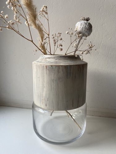 Glas holz deko vase creme - deko,