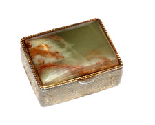 Schmuckdöschen Messing mit Onyx-Edelsteindeckel, handgefertigt, ca. 4 x 3 x 2cm