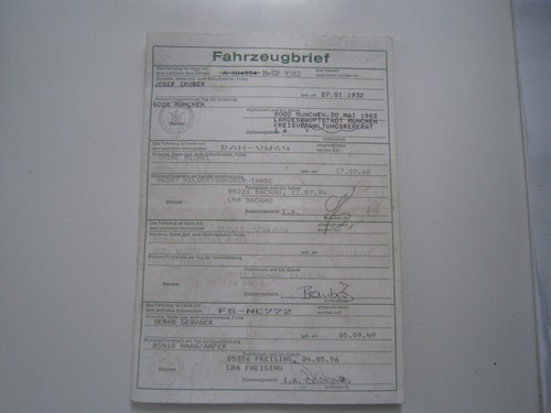 Sammlerstück kfz brief vw - , kfz-brief