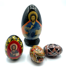 4 vintage handbemalte Holzeier