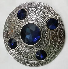 Schottische Fly Plaid Brosche Antike Ausführung Blau Stein Keltisch Kilt Pins &