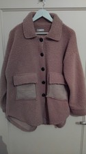 Made In Italy Teddy Plüsch Jacke Gr 44 46 Beige Taschen Wildlederoptik NEU