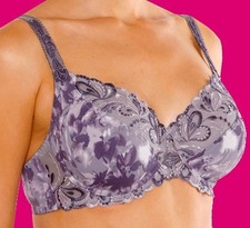 Schicker BÜGEL-BH grau-lila STICKEREI+SPITZE 75 85 90 100 Cup B NEU