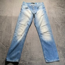 Smog Jeans Herren W29 L30 Blau Straight Distressed Denim Hose