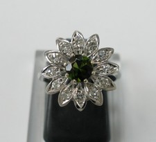 Diamantring Turmalin 14k. 585 Weißgold Gold 12 Diamanten 0,25 ct. 8055