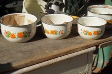 3 x Original DDR Schüssel Emaille NEU 1980er Blumendekor VEB Schwerter Lauter