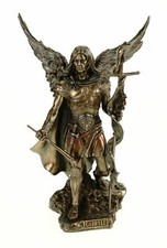 Erzengel heiliger Gabriel mit Kreuz + Trompete bronziert Figur Skulptur Esoterik