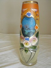Vase Glas Glasvase mit Malerei um 1900 Mohn Blumen Landschaft