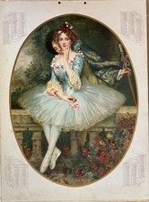 ART NOUVEAU Pierre Carrier-Balleuse: Ballerina Kalender 1912 Chromo 52,5x38,5 cm