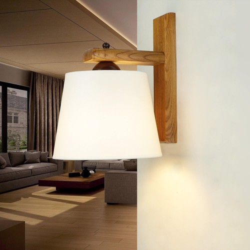 Wandleuchte holz stoff schirm - holz,