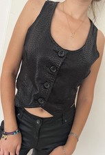 Damen Kunstleder Weste Lederoptik Kunstlederjacke Bikerweste Rock Schwarz Gr 38
