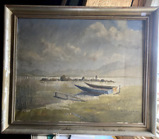 ::W. HOHENEGG ÖLGEMÄLDE ALPEN FRAUENINSEL CHIEMSEE ANTIK ANTIK BOOTE RUDERBOOT