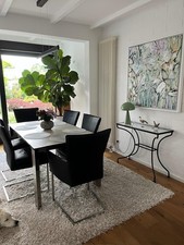 Esstisch ausziehbar mit 6 Lederstühlen, hochwertige Keramikplatte bis 220cm