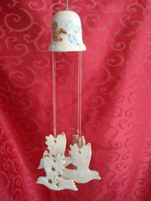 Windspiel aus Ton - Vögel mit Abdrücken von Gräsern, handbemalt, 55 cm, Deko