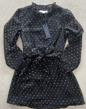 TOMMY HILFIGER Chiffon-Kleid Gr. XS 104-110 Schwarz-Gold 4-5 J Gürtel