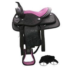 Westernsattel für Kinder DE ROSA schwarz/pink Ponysattel Shetty