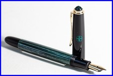 PELIKAN 400NN Kolben Füller in Grün gestreift & Gold mit F Feder - "Bayer" ad.