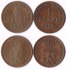 Hessen-Darmstadt 2x 1 Pfennig 1857 + 1872  Ludwig III. 1848-1877