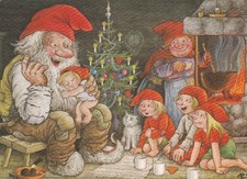 Rolf Lidberg AK Rarität 1975 Schweden *Familie Nisser und Katze vor Tanne sign.