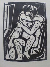 JOSEF RICHTER, Zwickau - Liebende ll. Holzschnitt signiert, 1967