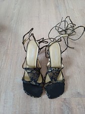 Damen Sandalen mit Absatz 37 Schwarz Gold Young Spirit Blumen Offene Schuhe...
