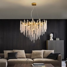 Luxuriös Regentropfen Hängeleuchte,Rund Kristall-Kronleuchter Mit Baumzweigen