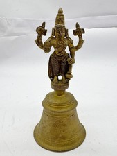 VINTAGE INDISCHE MESSING TEMPELGLOCKE HINDUISTISCHE GOTTHEIT FIGUR ALTAR GEBET HANDGLOCKE