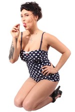 40s Polka Dots pin up retro rockabilly vintage Badeanzug marineblau