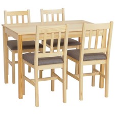 B-Ware Esszimmer-Set MCW-F77, Massiv-Holz Stoff Landhaus, natur Polster grau