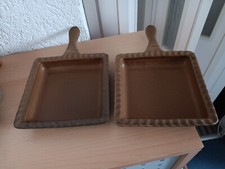 Gerzit Keramik 2 viereckige kleine Auflaufpfännchen mit Griff braun